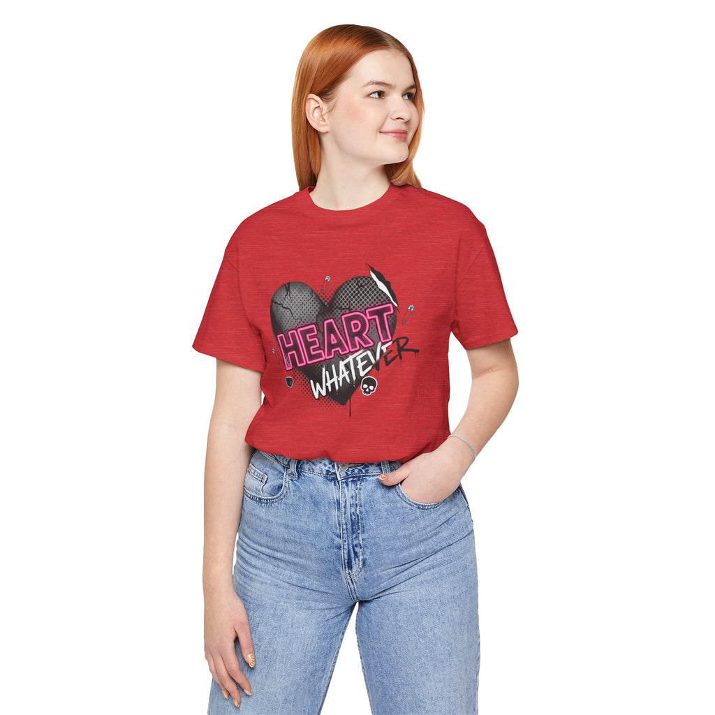 Heart Whatever T-Shirt — Edgy Pink & Black Graphic Tee