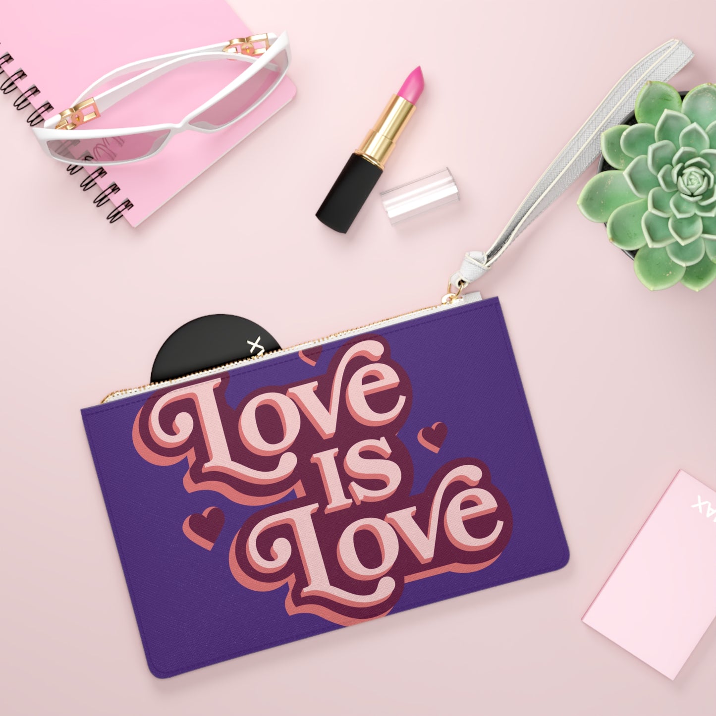 Love is Love Clutch Bag - Trendy Purple Pouch for Celebrating Pride and Love