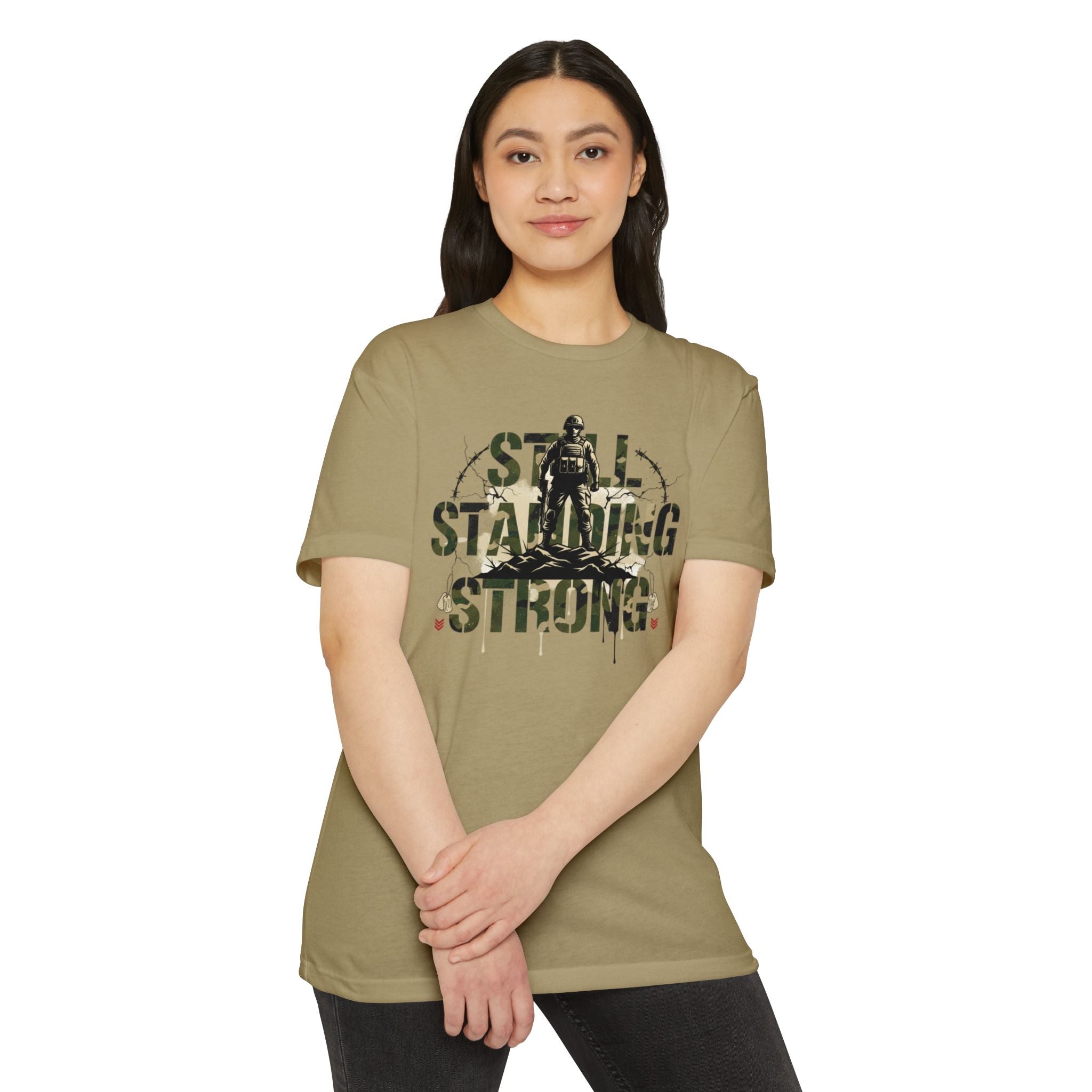 Still Standing Strong T-Shirt — Military Camouflage Resilience Tee