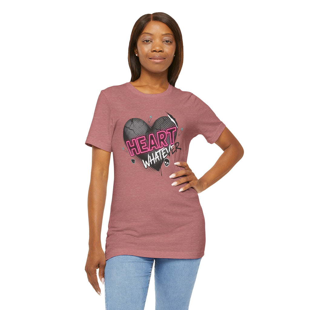 Heart Whatever T-Shirt — Edgy Pink & Black Graphic Tee