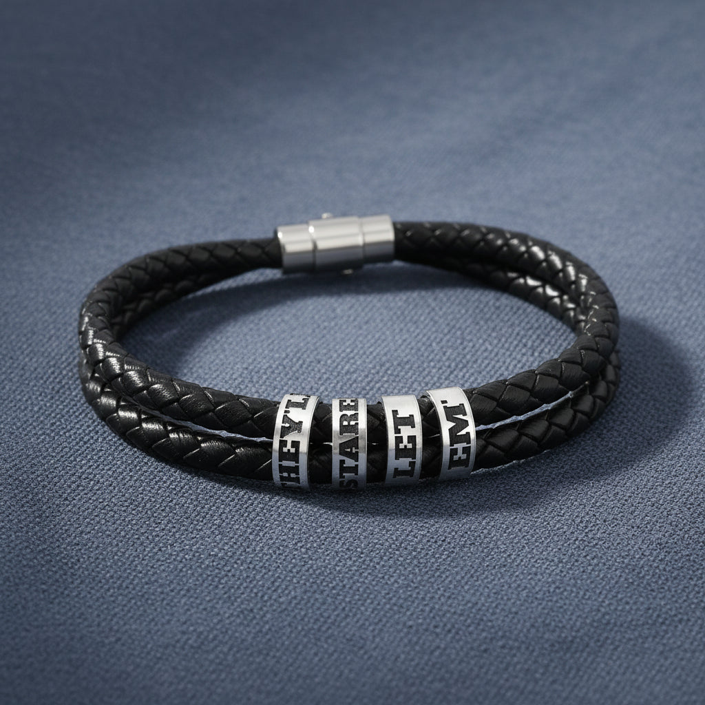 They'll Stare. Let Them. — Men's Engraved Beaded Leather Bracelet