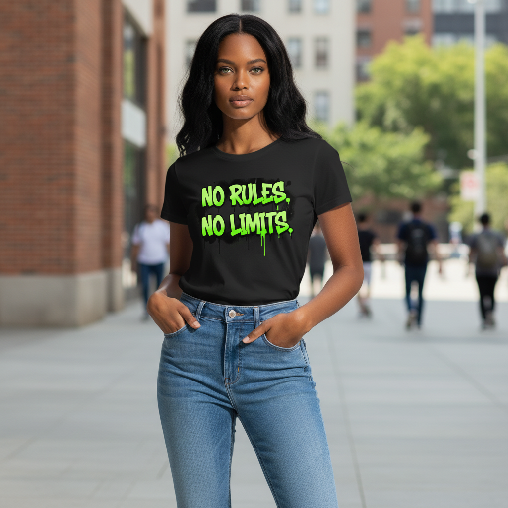 No Rules, No Limits Tee — Neon Graffiti Streetwear T‑Shirt