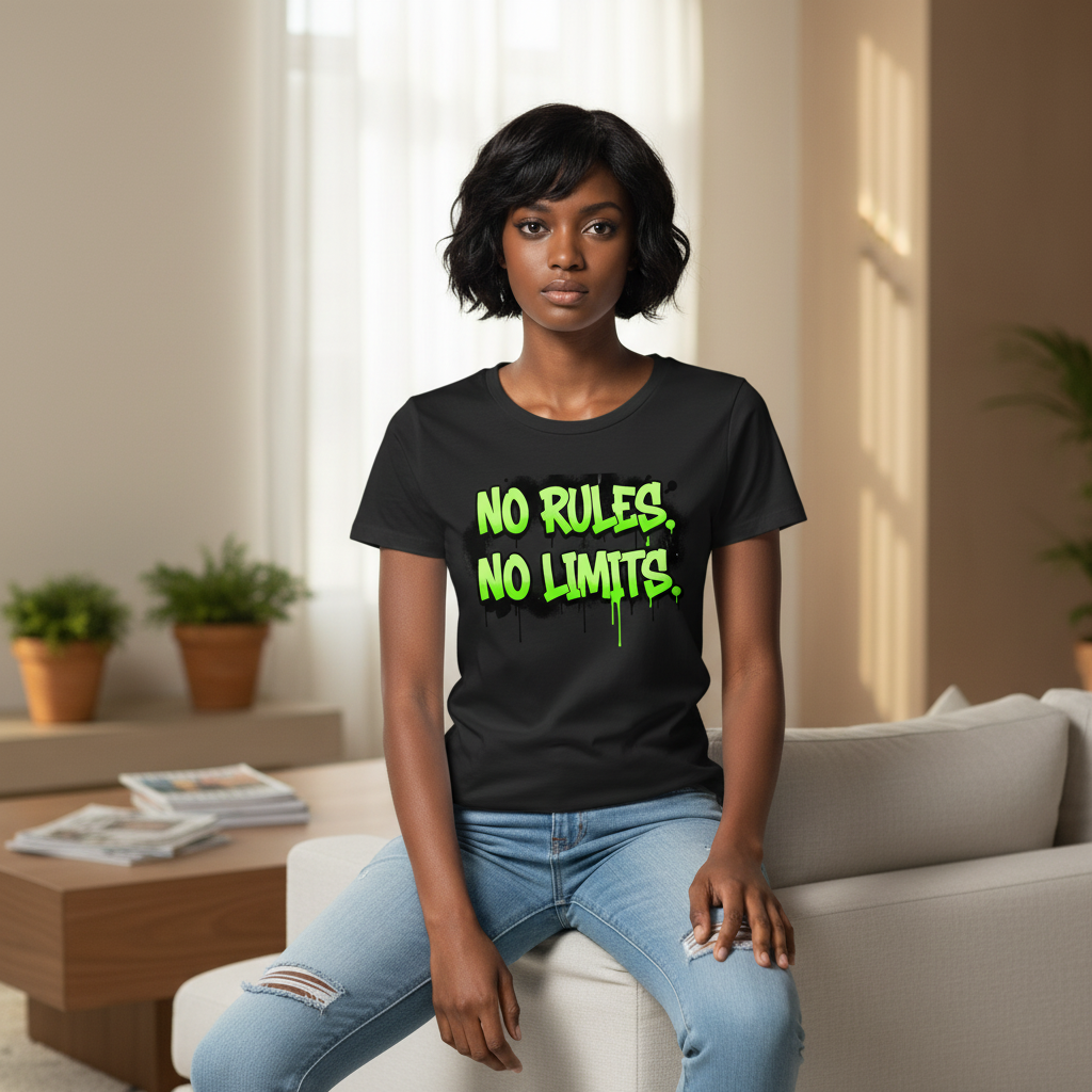 No Rules, No Limits Tee — Neon Graffiti Streetwear T‑Shirt