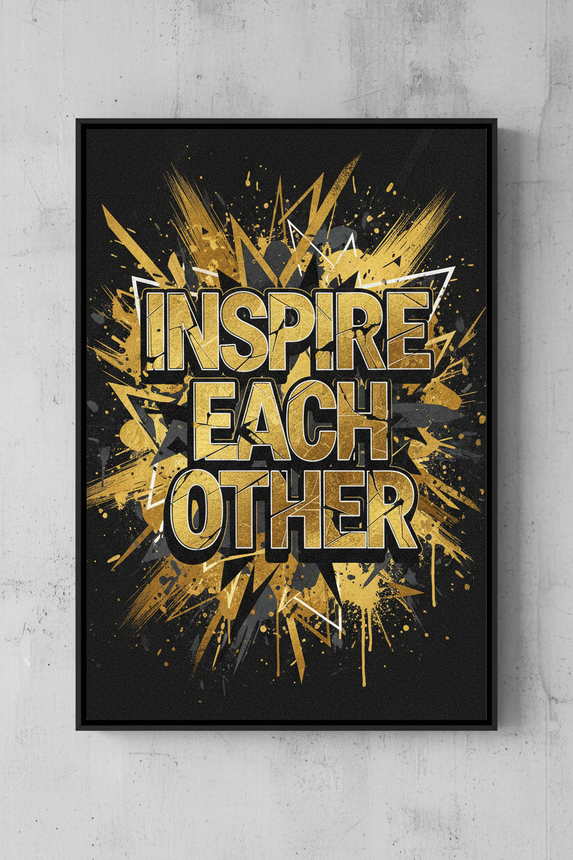 Inspire Each Other bold grip motivational phone wallpaper with graffiti typography and gold paint splatter
