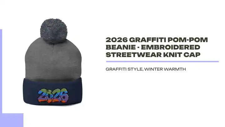 2026 Graffiti Pom-Pom Beanie - Embroidered Streetwear Knit Cap by@Outfy