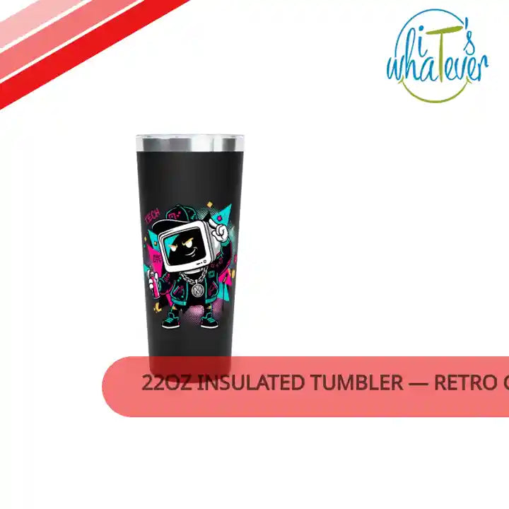 22oz Insulated Tumbler &mdash; Retro Gamer Robot Design, Stainless Travel Cup by@Outfy