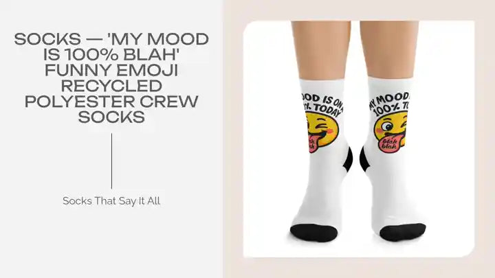 Socks &mdash; 'My Mood Is 100% Blah' Funny Emoji Recycled Polyester Crew Socks by@Outfy