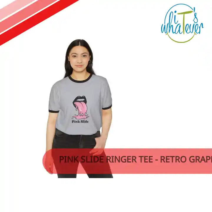 Pink Slide Ringer Tee - Retro Graphic Streetwear T-Shirt by@Outfy