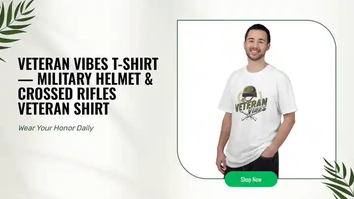 Veteran Vibes T-Shirt &mdash; Military Helmet &amp; Crossed Rifles Veteran Shirt by@Outfy